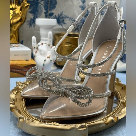 🆕 GIANNI BINI 🧿 NWOB Ezlynn Rhinestone Embellished Bow Vinyl Heel, Sz 7.5M - Picture 13 of 16